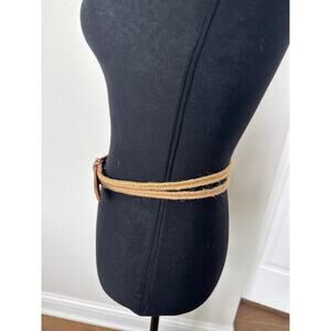 Linea Pelle Jute Double Strap Leather Belt Tan Gold Metallic Cream Women Sz M